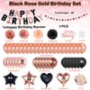 Birthday Decorations Rose Gold Black, ‎KISPATTI 51 Pieces Rose Gold Black Birthday kit with Happy birthday Foil Confetti Balloons, Birthday Party Decorations Supplies for Women Girls 21 30 40 50 70 th