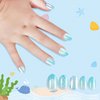 Kawyehu Kids Press on Nails Short Almond Children Fake Nails Artificial Nail Tips Adhesive Full Cover Short False Fingernails for Girls Kids Nail Decoration (Shine Ocean Party)