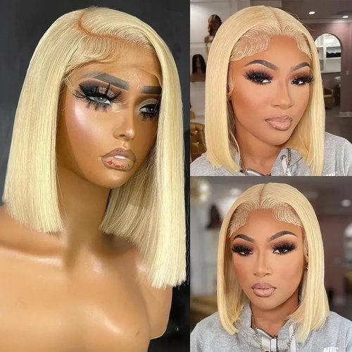 Blonde Bob Wig Human Hair 613 Lace Front Wig Human Hair 200% Density 13x4 HD Lace Frontal Wigs Human Hair Pre Plucked With Baby Hair Glueless Short Straight Bob Wigs for Women (14 inch, 613 bob wig)