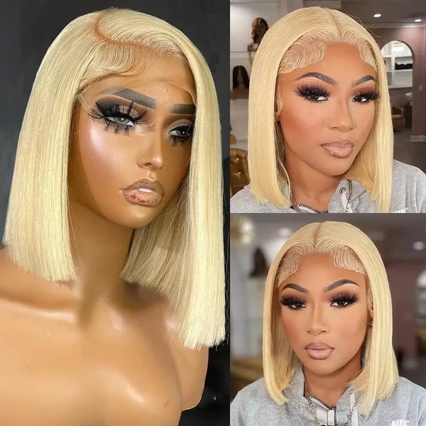Blonde Bob Wig Human Hair 613 Lace Front Wig Human Hair 200% Density 13x4 HD Lace Frontal Wigs Human Hair Pre Plucked With Baby Hair Glueless Short Straight Bob Wigs for Women (14 inch, 613 bob wig)