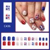 24Pcs Short Petite Press on Nails Blue Red 4th of July Fake Nails Independence Day Star Full Cover Glue on Nails Square Glitter Nail Designs Patriotic False Nails for Acrylic Nail Kit Decorations