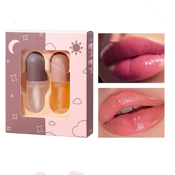 2 Pcs Lip Plumper,Lip Plumper Set,Day&Nigh Lip Plumping Treatments，Natural Lip Plumper and Lip Care Serum, Lip Enhancer for Fuller,Beautiful Fuller, Lip Plumper Gloss,Hydrating & Reduce Fine Lines