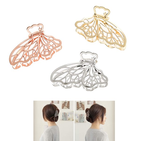 KISSKIKO Metal Hair Clips for Women - 3 Inch | Nonslip Gold and Silver Small Claw Clip 3 Pcs | Hair Claw Clips Suitable for Girl Hair Accessories Gift