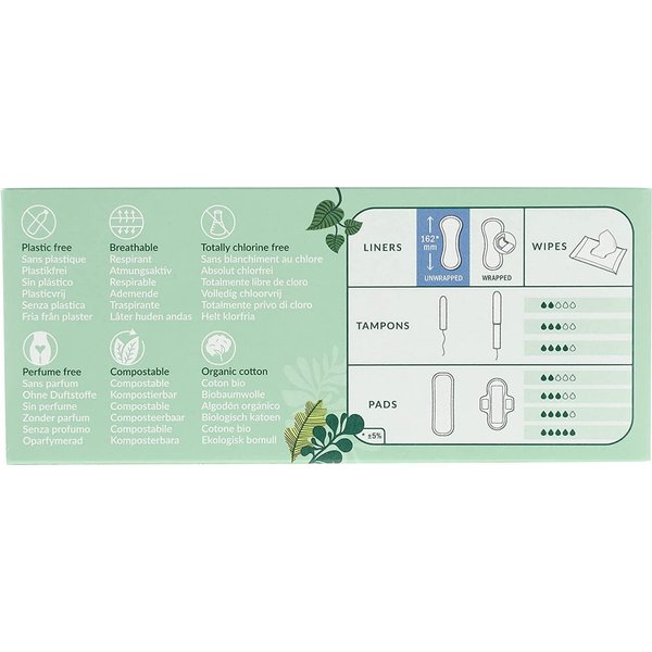 Panty Liners, Cotton, 22 ct, 5 Boxes (110 Liners Total)