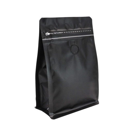 30 Count 0.5Lb, 8oz Black Stand Up Coffee Bag, Flat Bottom Pouch with Air Release Valve and Reusable Side Zipper 7.87" x 5.31"x 2.76"
