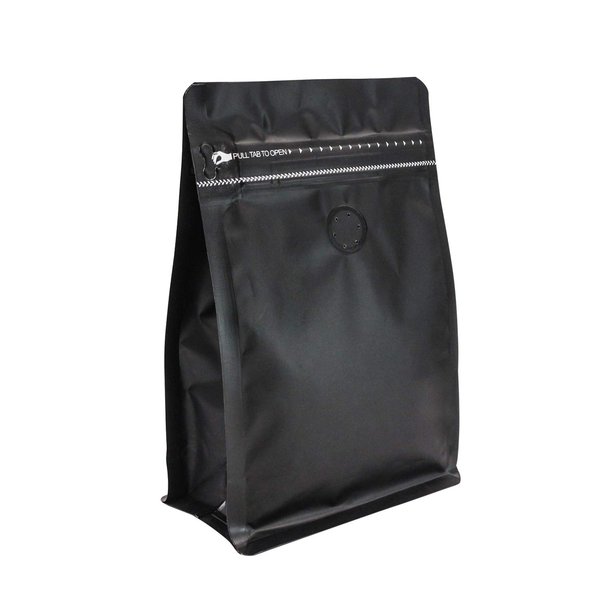 30 Count 0.5Lb, 8oz Black Stand Up Coffee Bag, Flat Bottom Pouch with Air Release Valve and Reusable Side Zipper 7.87" x 5.31"x 2.76"