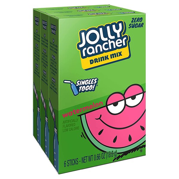 Lot of 3- (6-ct.) Boxes JOLLY RANCHER Watermelon Singles to Go! Sugar Free Drink Mix.