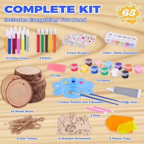AHCo. Kids Wooden Painting Kit, Crafts for Girls Boys Ages 5-12, Creative Art Gifts for 5 6 7 8 9 10 11 12 Year Old Kids, Wood Slice Craft Activities Kits