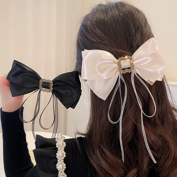 Wiwpar Bow Hair Clips for Women Satin Bow Hair Clip Soft Women Bow Barrettes (White)