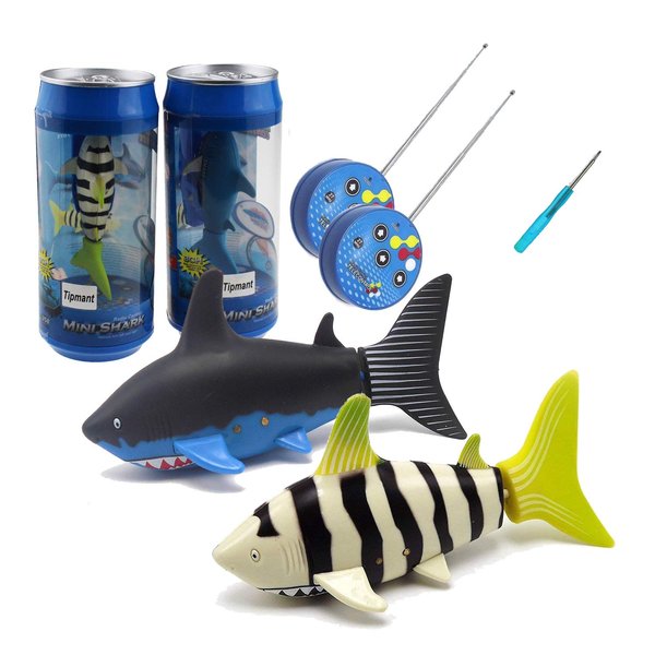 Tipmant Mini RC Fish Shark Toys Remote Control Boat Ship Electric Electronic Pet Animal Swim Water Pool Tub Bathtub Kids Gifts - 2 Pack
