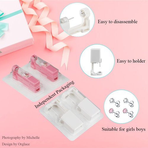 Orglace Ear Piercing Kit Disposable Self Ear Piercing Kit Safety 4 Pack Ear Piercing Gun Kit Tool with 5mm Earring Studs