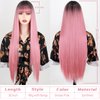 MISSQUEEN Light Pink Long Wigs with Bangs, Straight Long Pink Cosplay Wigs for Women,Pink Omber Wig Natural Looking for Party and Cosplay(30 Inch)