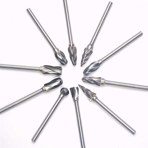 YUELUTOL Aluminum Cutting Bits Carbide Burr Set-10 Pieces With 3mm(1/8 inch) Shank Dia and 6 mm (1/4 Inch) Head Size For Die Grinder Bits Aluminum And Wood