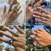 KISS WIFE Vintage Silver Punk Rings Set for Men, Cool Gothic Chunky Rings Bulk, Skull Snake Spade Ace Malachite Stackable Hippie Knuckle Rings Pack, Trendy Men's Jewelry Gift for Him