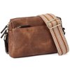 BOSTANTEN Small Crossbody Purse for Women Triple Zip Cell Phone Leather Shoulder Handbag with Wide Guitar Strap Brown