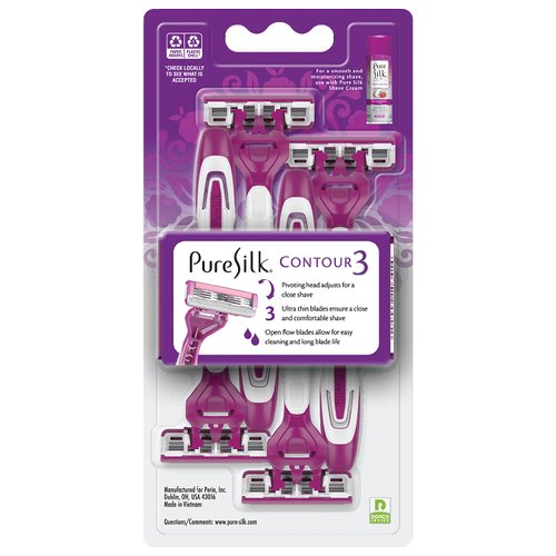 Pure Silk Contour 3 Premium Disposable Razor Value Pack Bundle (3 Packs/12 Total Razors)