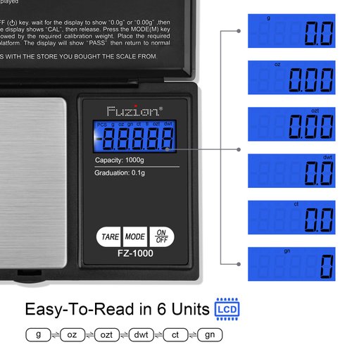 𝗙𝘂𝘇𝗶𝗼𝗻 Digital Pocket Scale Precision 1000g/0.1g, Small Digital Scales Grams Ounces Grains, Herb Scale, Jewelry Scale, Portable Travel Food Scale