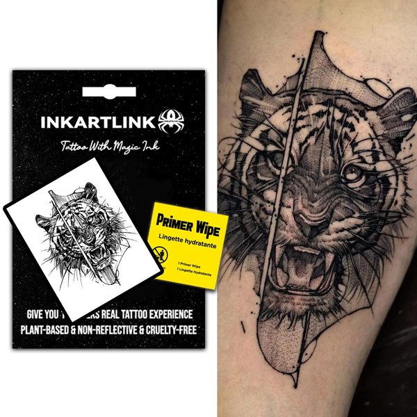 INKARTLINK Temporary tattoo, magical tattoo lasts 7-15 days, waterproof and non-reflective, exquisite packaging, unique design(Tiger head)
