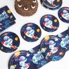 DECORLIFE Space Themed Party Supplies Serves 24, Space Birthday Decorations for Boys, Complete Pack Includes Astronaut Rocket Plates and Napkins, Forks, Total 96PCS