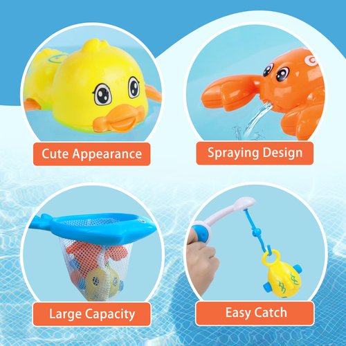 Cuterabit Bath Toys Fishing Games, Wind up Swimming Turtle and Duck, Bath Toys for Toddlers 1-3, Bathroom Toys, Pool Toys, Water Toys for Baby Kids Infant Boys Girls