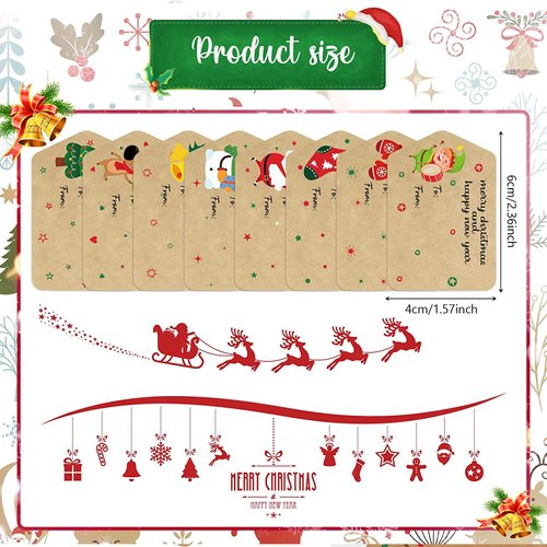 Zonon 720 Pieces Self Adhesive Christmas Gift Tag Xmas Kraft Name Tags Natural Kraft Christmas Stickers Paper Tags Christmas Labels for Christmas Decoration(Classic Style)
