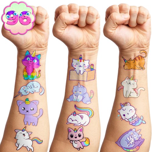 Caticorn Temporary Tattoos Birthday Party Supplies Decorations 96PCS Cat Unicorn Tattoos Stickers Cute Party Favors Kids Girls Boys Gifts Classroom School Prizes Themed Christmas