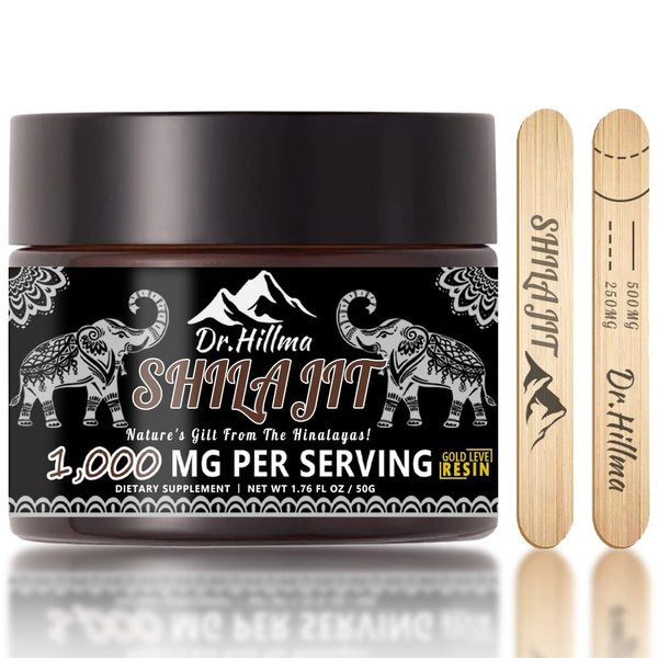 Dr.hillma Pure Himalayan Organic Shilajit Resin, Authentic Golden Grade A,1000mg Maximum Potency Natural Shilajit Resin with 85+ Trace Minerals & Fulvic Acid for Energy,Immune Support,50 Grams,1 Pack
