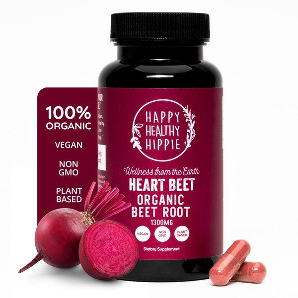 Organic Beet Root Capsules [1,300mg Superfood] - Blood Pressure Support Supplements, Beet Root Powder - Nitric Oxide Supplement, Blood Flow & Blood Circulation | Antioxidant, Brain Food | Vegan, 60 Ct