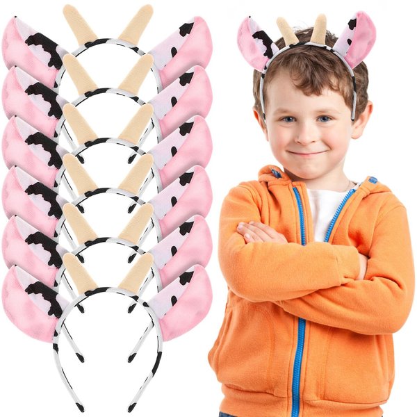 Plush Animal Headband 6pcs Milk Cows Ears Headbands Plush Farm Animal Ear Hairbands Cosplay Animal Costume Hair Accessories Party Headdress for Adults Boys Girls Animal Ears Headband