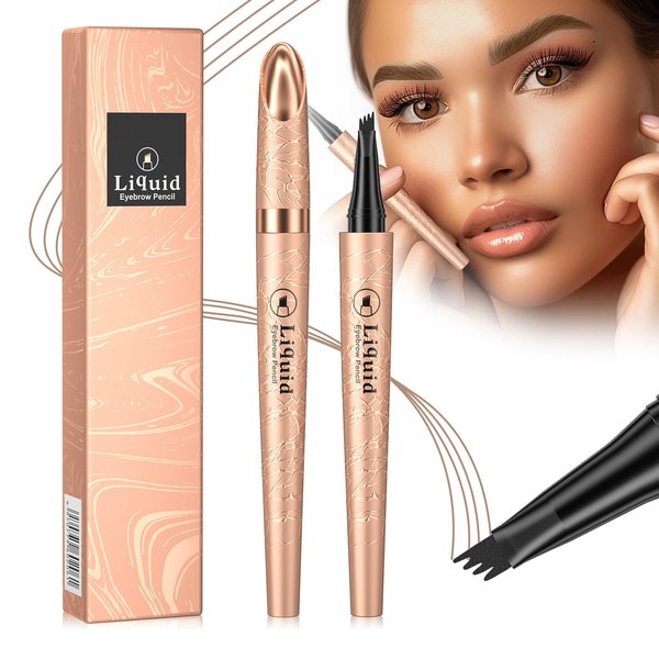 3D Microblading Eyebrow Tattoo Pencil 4 Fork Tip, Waterproof Magic Eyebrow Pencil Microblading Eyebrow Pencil, Natural Long-Lasting Fine Stroke Eyebrow Pencil with Micro-Fork Tip (B-Light Brown)