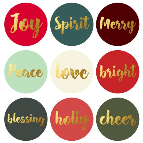 Mobiusea Creation Christmas Stickers | Christmas Envelope Seals | 1.4 inch | Gold Foil | Inspirational Positive Word | Waterproof | 90-Pack for Christmas Gifts, Holiday Stickers for Envelopes, Holiday