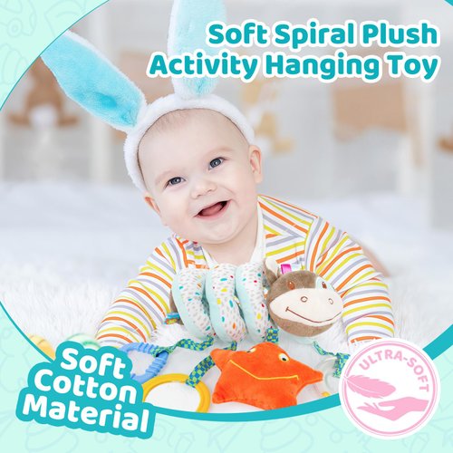 Car Seat Toys for Babies Boys Girls 0 2 4 6 7 9 10 11 12 Months,Spiral Hanging Plush Toys Activity Stroller Toy Sensory Hanging Crib Newborn Toys,Suited Gift for Baby Shower Birthdays Thanksgivin
