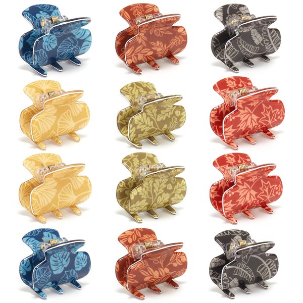 Cobahom 12Pcs 1.3 Inch Small Hair Clips for Hair Styling Mini No-Slip Jaw Clips for Thin Thick Hair Printed Hair Clamps for Women Girls, Leaf Pattern