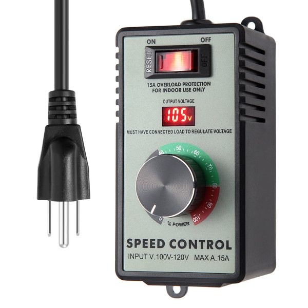 HARMNEE AC Motor Speed Controller, AC 100V-120V & 15A Max, AC Electric Fan Variable Speed Controller Electronic Voltage Regulator with Overload Protection Switch & Voltage LED Display Screen