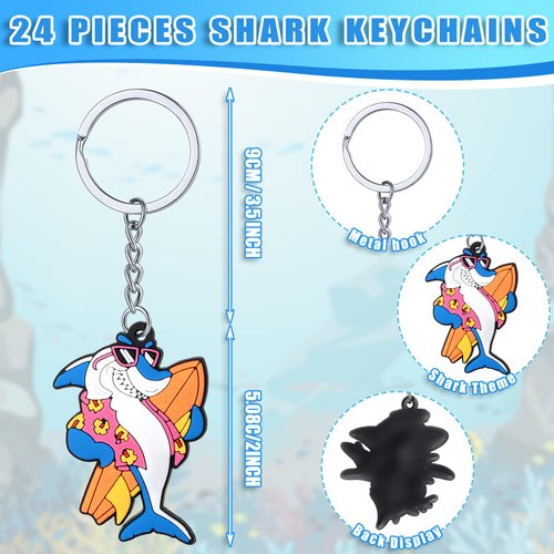 MTLEE Shark Keychains for Backpacks 8 Style Shark Key Ring Cute Shark Under the Sea Party Favors for Sea Birthday Party Supplies Rewards Carnival Prizes Set Gifts for People(24 Pcs)