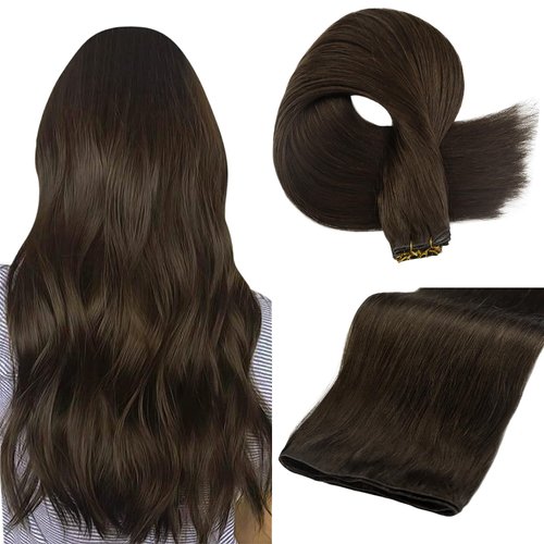 Full Shine Sew in Hand Tied Weft Hair Extensions Weft Extensions Human Hair Remy Human Hair Dark Brown Wefts Brazilian Hair For Women Invisible Weave Color #2 60 Gram 22 Inch