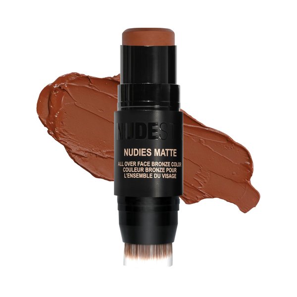 Nudestix Nudies Matte Cream Bronzer 3-in-1 All Over Face Colour for Face, Eyes, and Lips w/Blending Brush (Deep Maple Eh)