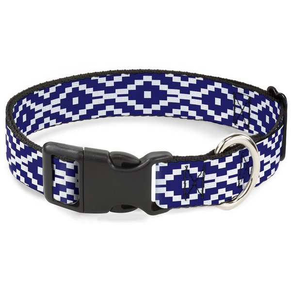 Buckle-Down Plastic Clip Collar - Geometric Diamond Blue/White - 1" Wide - Fits 11-17" Neck - Medium