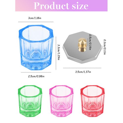 TOROKOM 4 Colors Dappen Dish for Acrylic Nails, Glass Crystal Acrylic Powder Holder with Lid Nail Art Acrylic Liquid Cups Nail Crystal Bowl Glassware Tools for Nail Art Manicure
