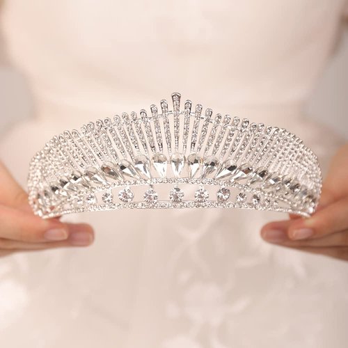 JWICOS Silver Tiara Queen Crown for Women Bridal Wedding Tiara and Crown for Brides Crystal Princess Tiara for Girls Rhinestone Tiara Hair Accessories for Birthday Pageant Prom (Silver)