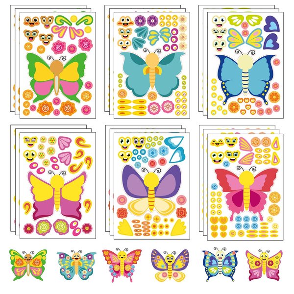 24 Sheets Butterfly Make a Face Sticker Sheets for Kids Todders Activities, Make Your Own Stickers for Kids Birthday Party Favor Supplies Craft