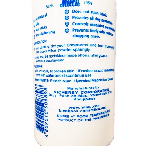 Milcu Underarm & Foot Deodorant Powder 80g per Bottle, 2 Pack