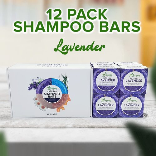 Solid Shampoo Bar And Conditioner Effect Hair Soap – 12 Pack Natural Shampoo Bars For Hair With Plant Based Essential Oils And Eco Friendly Zero Waste Biodegradable Packaging (Lavender Pack Of 12)