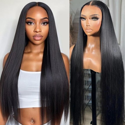 SUNKASA Straight Lace Front Wigs Human Hair 30inch 13x4 HD Transparent Lace Front Wigs for Women 180% Density Black Glueless Lace Frontal Wig Human Hair Pre Plucked With Baby Hair