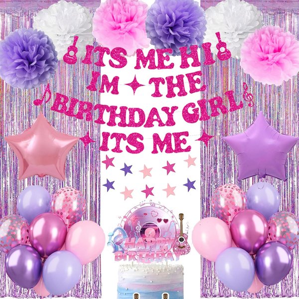 Its Me Hi Im The Birthday Girl Its Me Banner Birthday Party Decorations, Balloons ,Foil Fringe Curtain, Cake Topper for Music Fans Popular Singer theme Birthday Party Decor