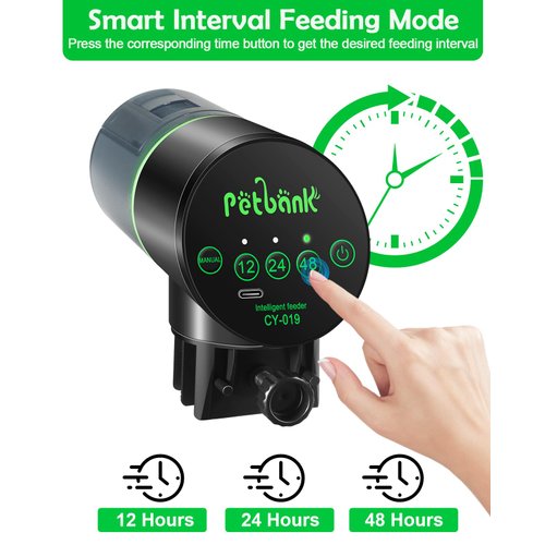 Petbank Automatic Fish Feeder for Aquarium - Auto Fish Food Dispenser Rechargeable for Fish Tank Vacation Fish Feeder Timer with USB Charger Cable (CY-019 Black)