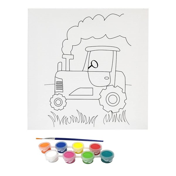 Misco Toys Canvas Paint Party Kits, 11 Piece Art kit Pre-Drawn Outline Canvas for Paint and Sip 8 Colors and Brush Included, Great Gift for Kids 4+ and Adults Too! (Tractor)