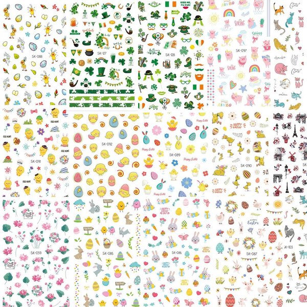 Konsait 700pcs Easter Nail Art Stickers,St. Patrick’s Day Decoration Luck of The Irish Nail Art Stickers Decals, Bunny Shamrock Nail Sticker False Nail Design Self-Adhesive Nail Tips Decorations