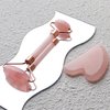 huefull Face Massager Rose Quartz Face Roller & Gua Sha Facial Tool Set, Lymphatic Drainage Massage Tool for Self Care, Muscle Tension Relief, Skin Care Gift for Men/Woman