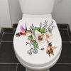 2 Sheets Birds Flowers Butterfly Toilet Seat Lid Stickers Self-Adhesive Bathroom Wall Sticker Floral Birds Butterfly Toilet Seat Decals DIY Removable Waterproof Toilet Sticker for Cistern Decor Decals